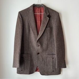 Savile Row tailored men’s suit jacket sport coat 100% wool tweed 40R